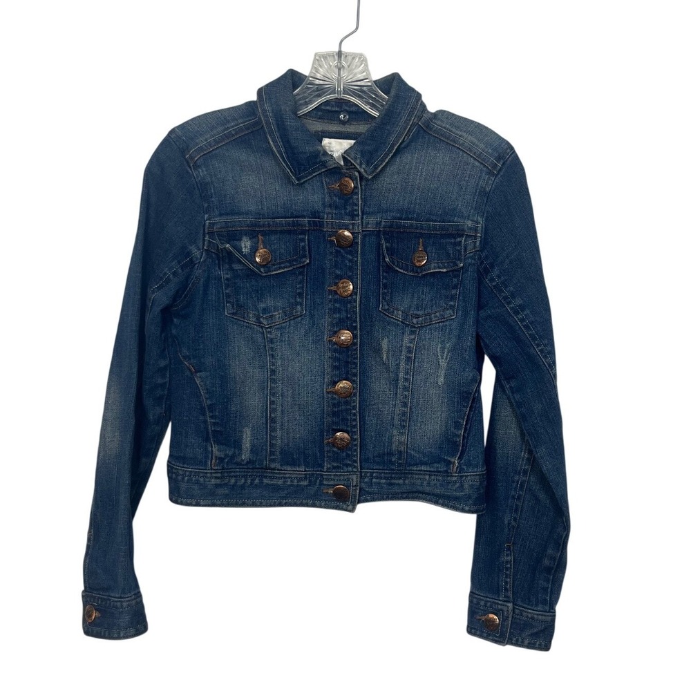 Justice Denim Jacket Girls 14 Blue Jean Trucker Distressed Classic Casual Preppy